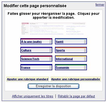 un essai de personnalisation de googles news