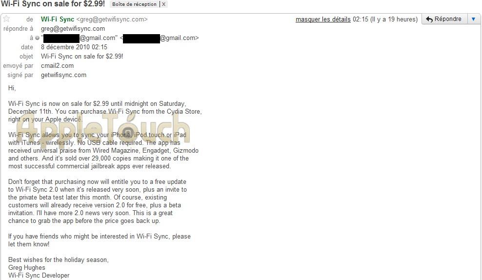 Wi-Fi Sync 2,99 dollars-2 Wi-Fi Sync v1 en promotion à $2,99 !