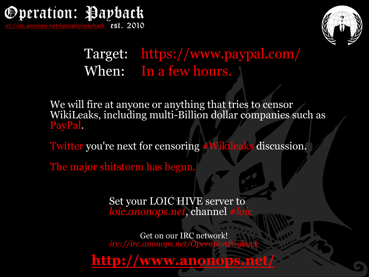 Anonymous :: Paypal Attack Poster