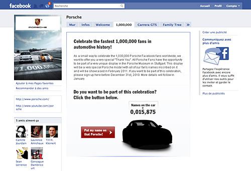 Porsche Application Facebook 1 000 000 07 porsche facebook Votre nom gravé sur une Porsche