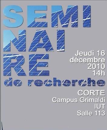 Un Séminaire de Recherche se tiendra demain après-midi à l'Univesité de Corse