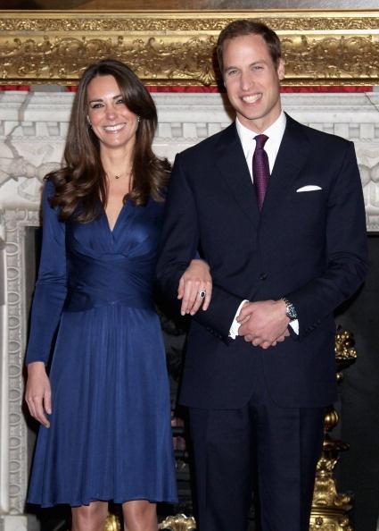 LONDON, ENGLAND - NOVEMBER 16: Prince William and Kate Middleton pose for photographs in the State Apartments of St James Palace on November 16, 2010 in London, England. After much speculation, Clarence House today announced the engagement of Prince William to Kate Middleton. The couple will get married in either the Spring or Summer of next year and continue to live in North Wales while Prince William works as an air sea rescue pilot for the RAF. The couple became engaged during a recent holiday in Kenya having been together for eight years. (Photo by Chris Jackson/Getty Images)