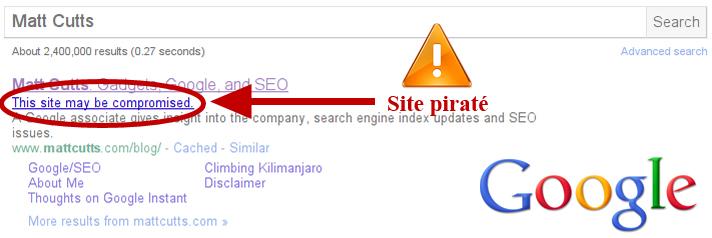 Google signale les sites piratés