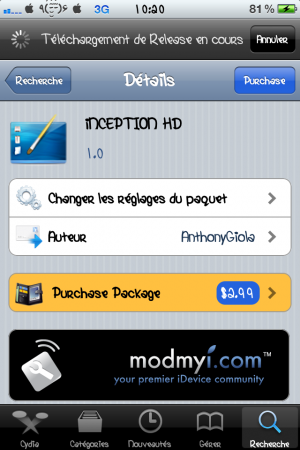 Inception HD : Theme pour iPhone 4 / iPod 4 compatible iOS4.1 et 4.2