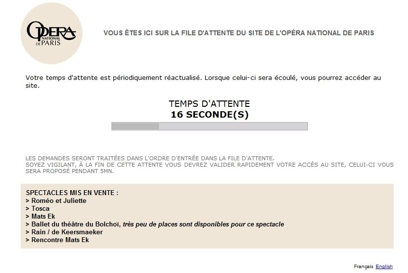 File d'attente Opera de Paris Gérer une file d’attente sur un site internet