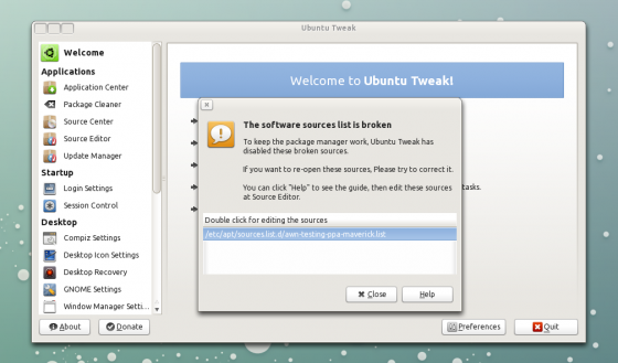 Ubuntu Tweak 0.5.10 : Désactivation automatique des sources brisées.