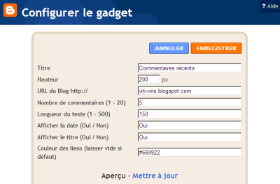 Paramètres - Commentaires récents Paramètres - Commentaires récents