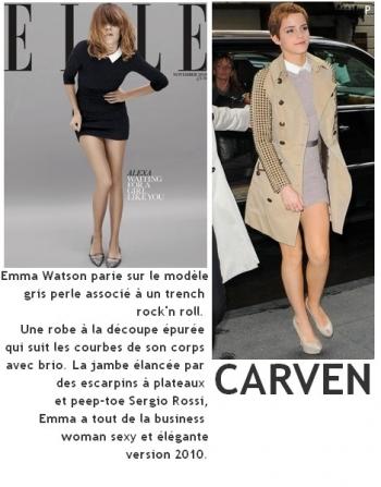 Emma Watson in CARVEN, LOUBOUTIN, CHARLOTTE OLYMPIA et WHISTLES