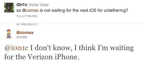 tweet-comex Jailbreak iOS 4.2.1 : Untethered de Comex pas avant l’iPhone CDMA ?