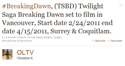 Breaking dawn : Tournage à Vancouver prochainement !