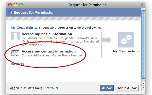 L'utilisateur n'est averti que par une boîte de dialogue Facebook permet aux développeurs daccéder aux informations personnelles des utilisateurs