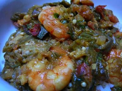 Okras aux scampi - Okras with shrimp