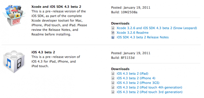 iOS 4.3b2 iOS 4.3 bêta 2 disponible au téléchargement