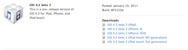 iOS 4.3 beta 2 disponible pour les développeurs