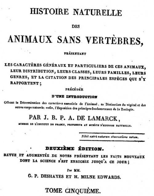 Lamark 1838 Histoire naturelle des animaux sans vertèbre de Lamark