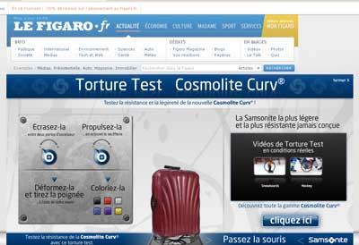 L'expand footer intéractif pour Samsonite Communication intéractive de Samsonite Curv sur Lefigaro avec Piximedia