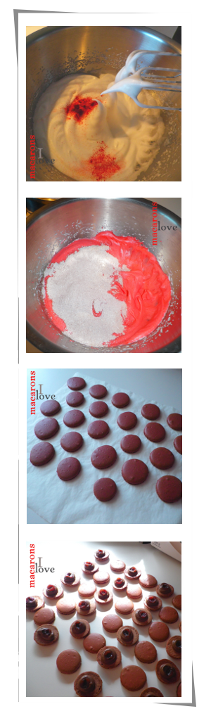 Presentation 4 photos Macarons Mon cheri Macarons Mon Chéri (Chocolat et griottines)