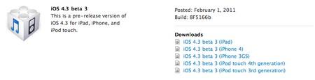 L’iOS 4.3 Bêta 3 Disponible pour les developpeurs !