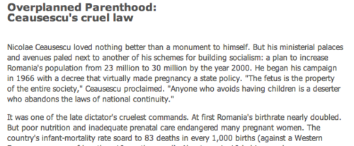 En 1966, Ceausescu a rendu les moyens de contraception,... En 1966, Ceausescu a rendu les moyens de contraception,...