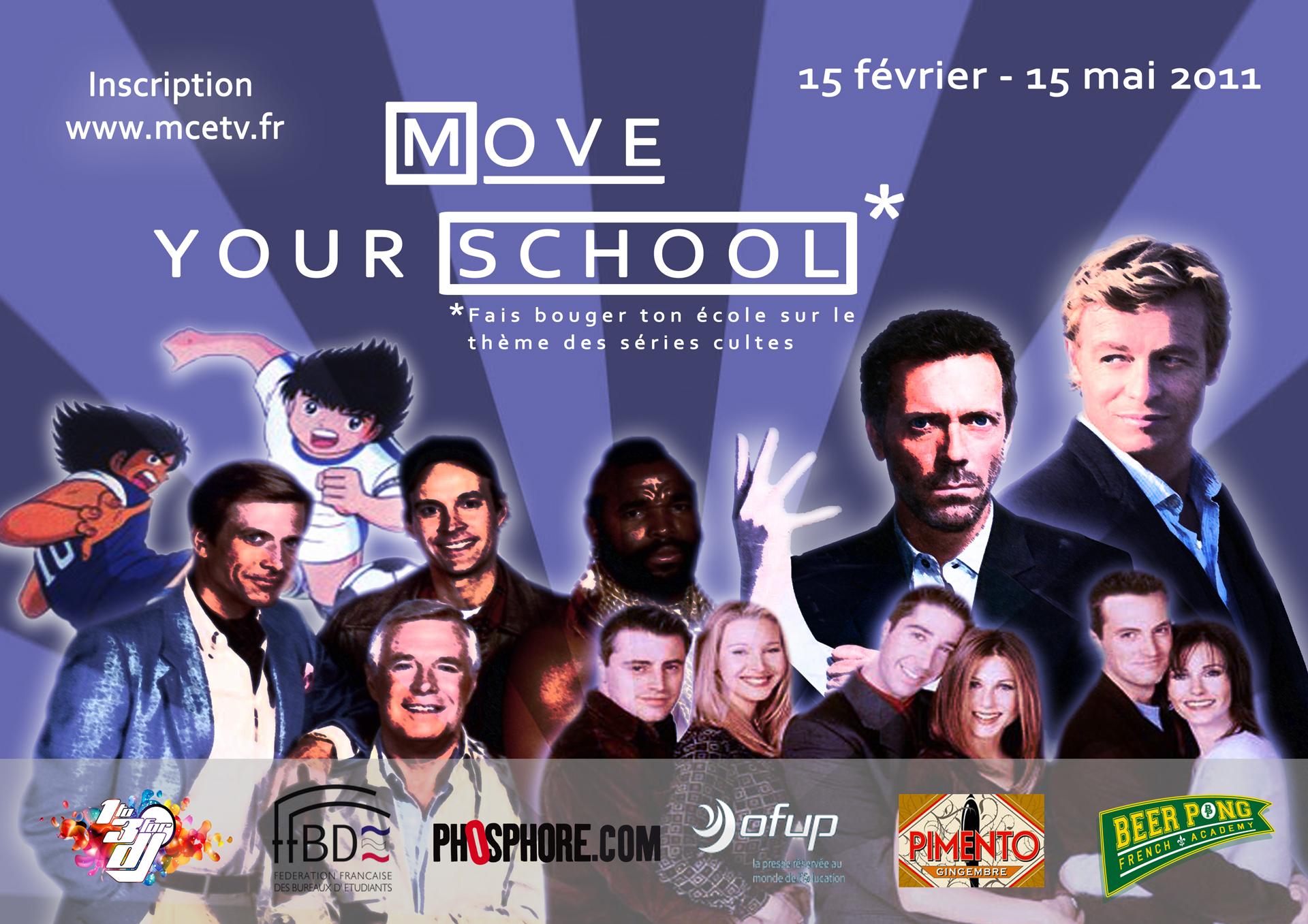 affiche Move Your School, fais bouger ton école sur le thème des séries cultes