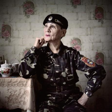 Galina Prokopenko, a 75 year old great-grandmother, black-belt karate instructor and member of the âInternational Union of Cossacksâ pictured at home in Feodosia, Crimea, Ukraine.