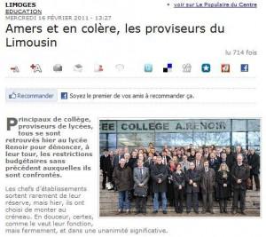 Colère des proviseurs du Limousin Colère des proviseurs du Limousin