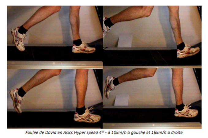 Foulée de David en Asics Hyper speed 4® - à 10km/h à gauche et 16km/h à droite Foulée de David en Asics Hyper speed 4® - à 10km/h à gauche et 16km/h à droite