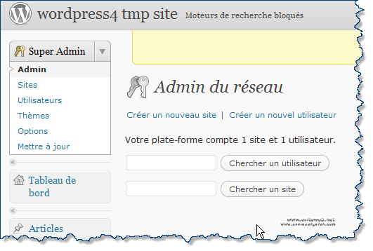 WordPress Multisites Tableau de bord Super Admin