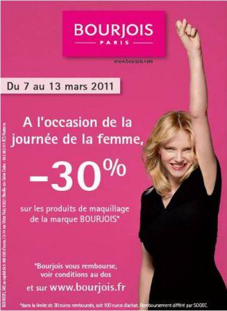 -30% sur tous les produits de maquillages Bourjois achetés du lundi 7 au dimanche 13 mars inclus -30% sur tous les produits de maquillages Bourjois achetés du lundi 7 au dimanche 13 mars inclus