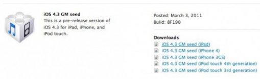 L’iOS 4.3 GM [Gold Master] est disponible pour les développeurs !