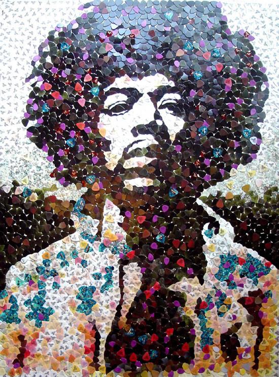 hendrix_mediators 2 Un portrait de Jimi Hendrix avec 5000 Médiators