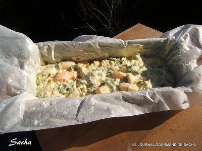 Cake aux écrevisses St Jacques et roquette Cake aux écrevisses St Jacques et roquette