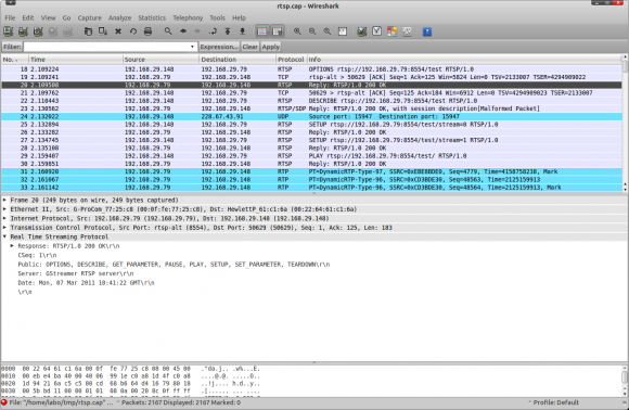 RTSP Wireshark capture Un serveur RTSP basé sur GStreamer