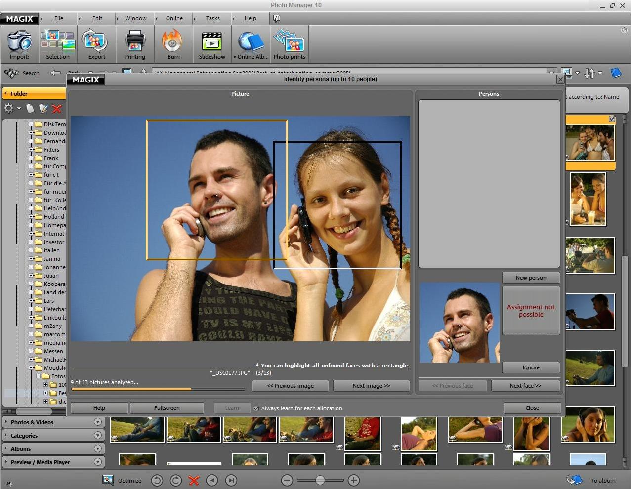 031 Trier & archiver ses photos : fonction reconnaissance des visages du logiciel gratuit MAGIX Photo Manager 10 