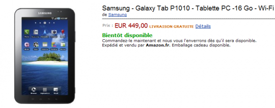 samsung galaxy tab 540x212 La Samsung Galaxy Tab Wifi à 449 euros