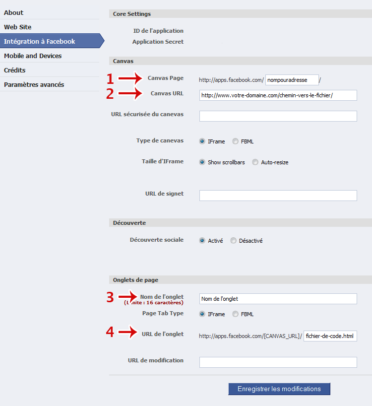 screen5 Renseignez les différentes adresses pour votre onglet