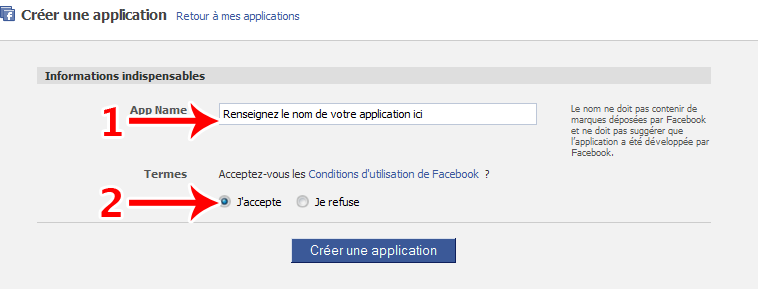 screen 3 Nommer son application Facebook