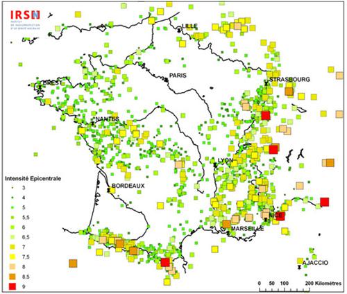 Un accident #nucléaire majeur est-il possible en #Alsace ? #Fessenheim qu'en pense @nkm ? Sismicité en France métropolitaine de 217 av. JC à 2007