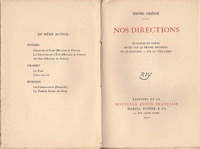 Henri Ghéon : Nos Directions. N.R.F. 1911