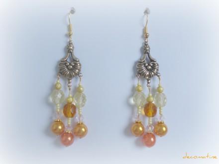 Boucles d’oreilles perles  en verre et métal vieil or