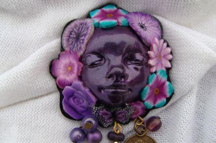 jour j NOUVEAUTE-Broche- Dame nature endormie- Argile polymère- unique-