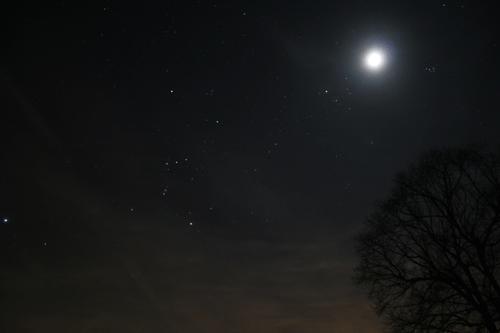 Orion, le Taureau, la Lune, et les Pléiades Orion, le Taureau, la Lune, et les Pléiades