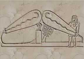 Le bas-relief ci-dessus, une fois reconstitué, montre deux objets étranges ressemblant à un système d'éclairage de l'Egypte antique.