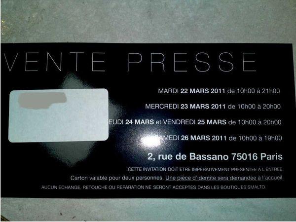 Vente privée smalto 23 mars Vente privée smalto 23 mars