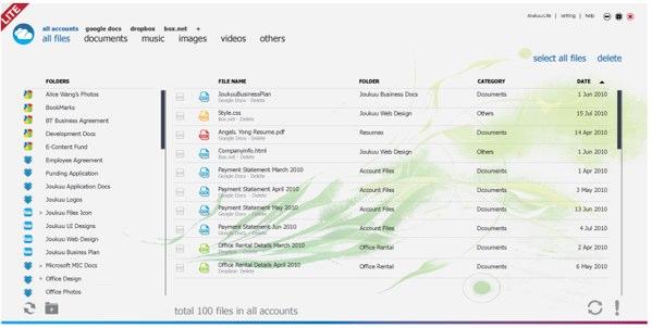 joukuu joukuu Joukuu gère simultanément vos comptes Dropbox, Google Documents et Box.net