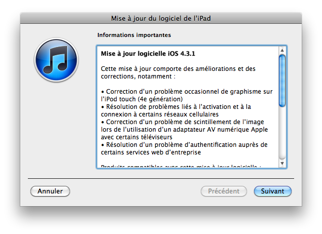 iOS 4.3.1 disponible pour iPhone, iPod Touch et iPad
