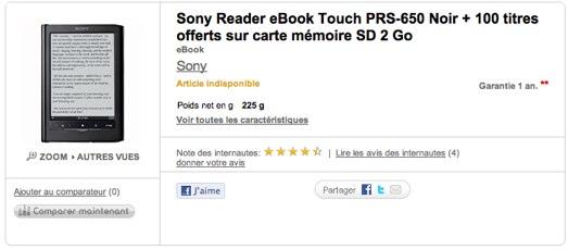 Le Sony Reader PRS-650 en rupture de stock mondiale
