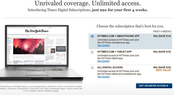 L'édition en ligne du New York Times est passé au payant le 28 mars 2011.