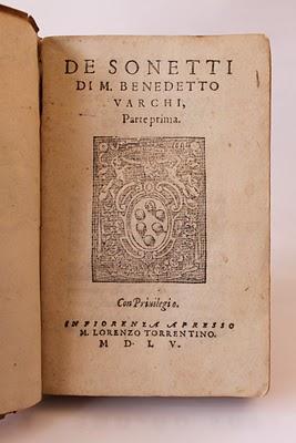Sonnets de Benedetto Varchi (1503-1566) - Reliure en parchemin de l’époque. Très rare