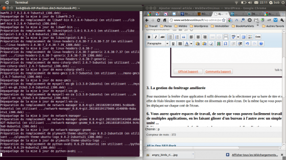 Espace de travail Ubuntu 11.04 560x314 Ubuntu 11.04 Natty Narwhal Beta 1
